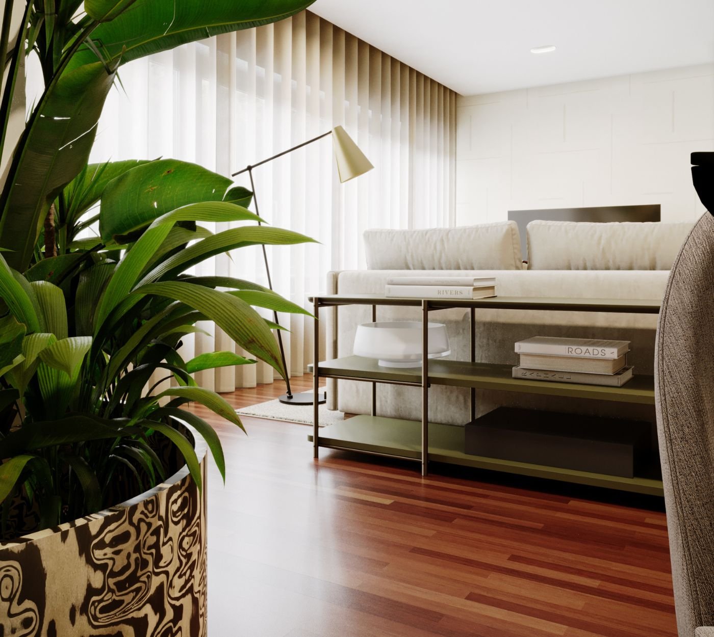 Ambiente depurado que revela uma sala de estar moderna, onde o gesto arquitetónico de um open space se articula com a presença de um sofá modular que prolonga a leitura de um sofa chaise longue dentro da sala de estar. A mesa de apoio assume um papel subtil na composição, dialogando com o cadeirão sofá imaginado como elemento complementar da narrativa. A luz suave reforça a serenidade da Sala de estar moderna, valorizando a fluidez do open space e a elegância do sofá modular. O sofa chaise longue acrescenta conforto contemporâneo, enquanto a mesa de apoio estrutura a proporção da sala de estar. Cada detalhe contribui para a identidade de uma Sala de estar moderna, onde o cadeirão sofá e o sofá modular se integram num open space pensado ao detalhe.