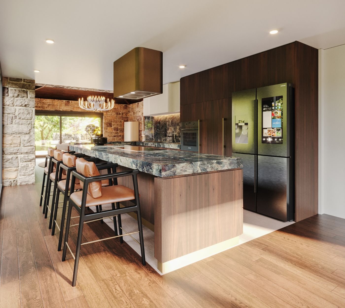 A excelência do nosso serviço de design de interiores reflete-se nestas cozinhas modernas com ilha, aliando funcionais moveis de cozinha ao melhor do interior design.